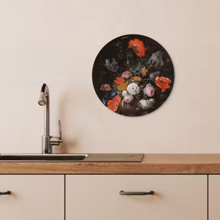 Quadro rotondo - Natura morta con fiori e orologio — 4