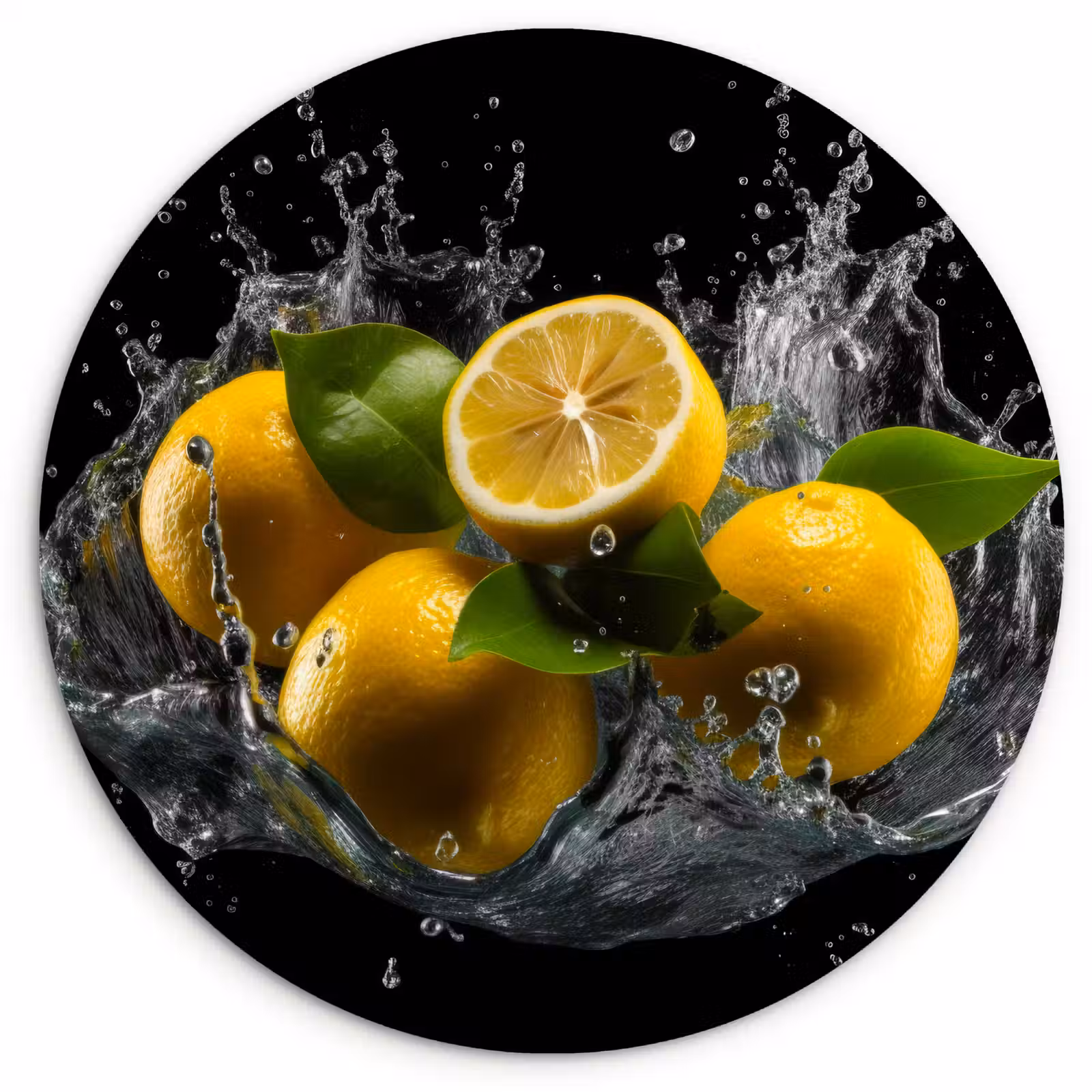 Quadro rotondo - Limone - Frutta - Giallo - Nero — 1