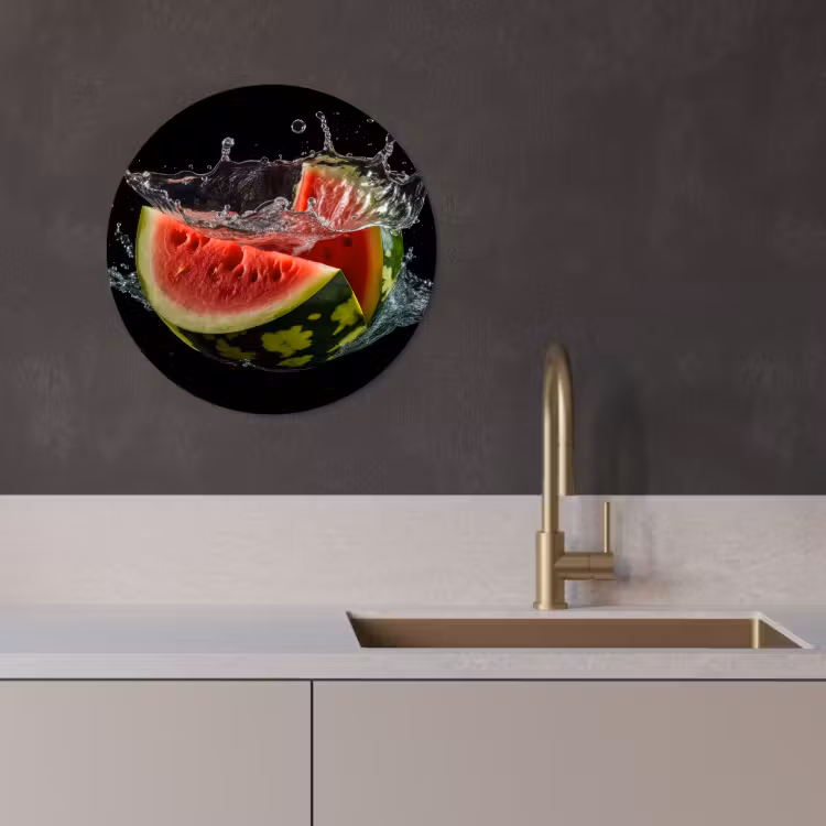 Quadro rotondo - Anguria - Nero - Acqua - Frutta - Melone — 1