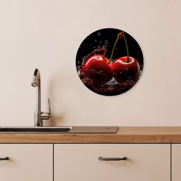 Quadro rotondo - Ciliegia - Rosso - Frutta - Acqua - Nero — 4