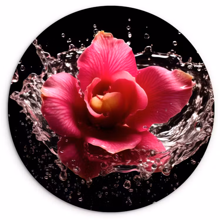 Quadro rotondo - Fiori - Rosa - Acqua - Nero - Botanica - Natura — 1