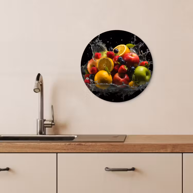 Quadro rotondo - Frutta - Mela - Arancia - Frutti rossi - Acqua — 4
