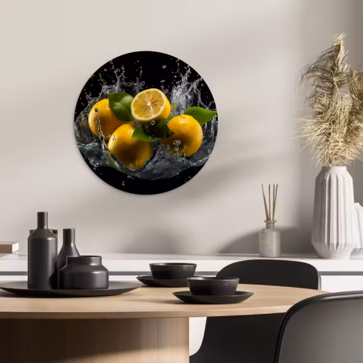 Quadro rotondo - Limone - Frutta - Giallo - Nero — 2