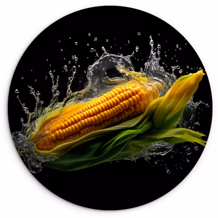 Quadro rotondo - Mais - Ortaggi - Piante - Nero - Acqua — 1