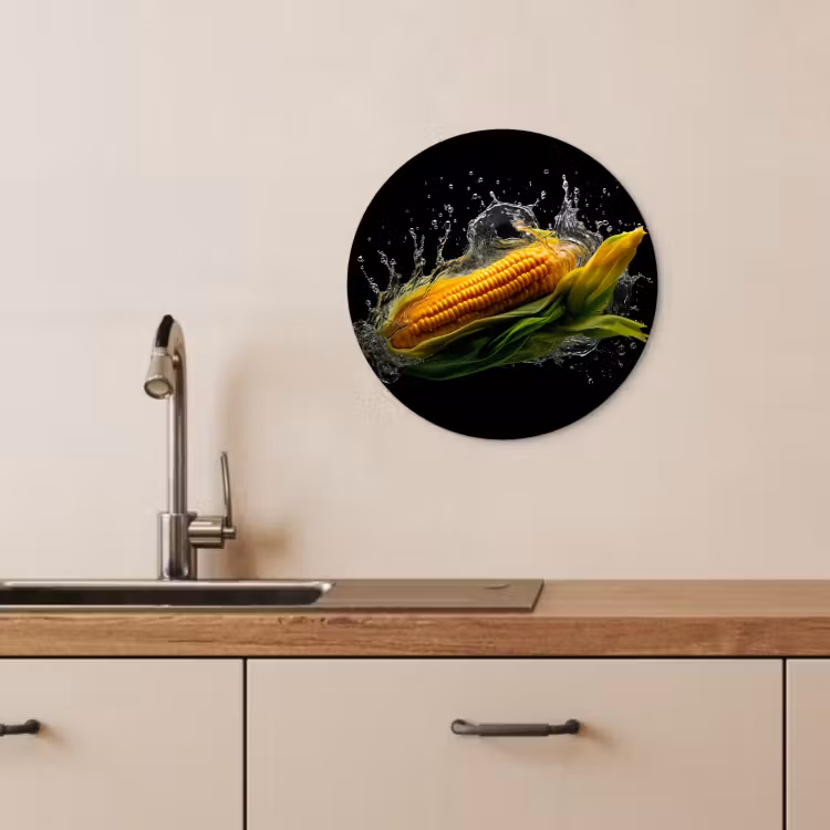 Quadro rotondo - Mais - Ortaggi - Piante - Nero - Acqua — 2