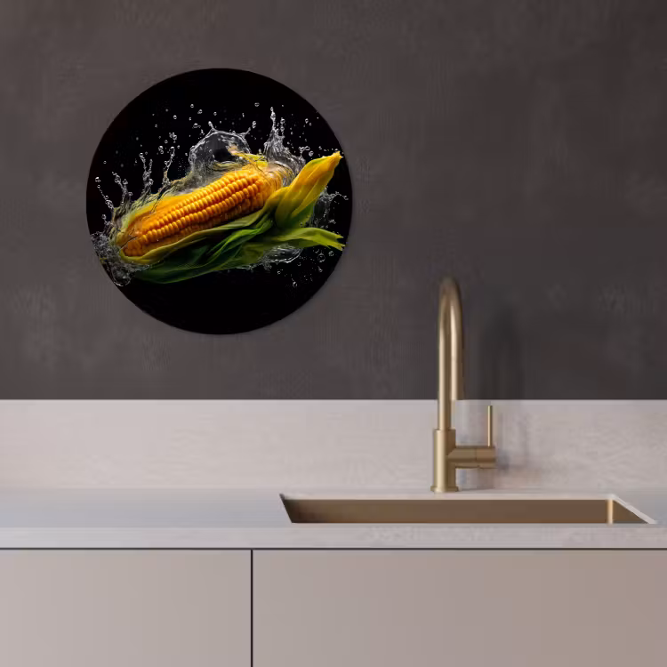 Quadro rotondo - Mais - Ortaggi - Piante - Nero - Acqua — 4
