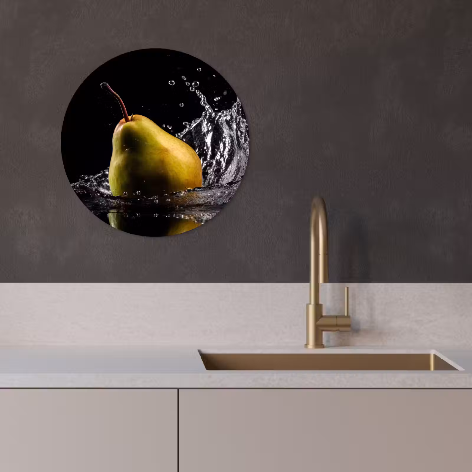 Quadro rotondo - Pera - Frutta - Acqua - Nero — 1