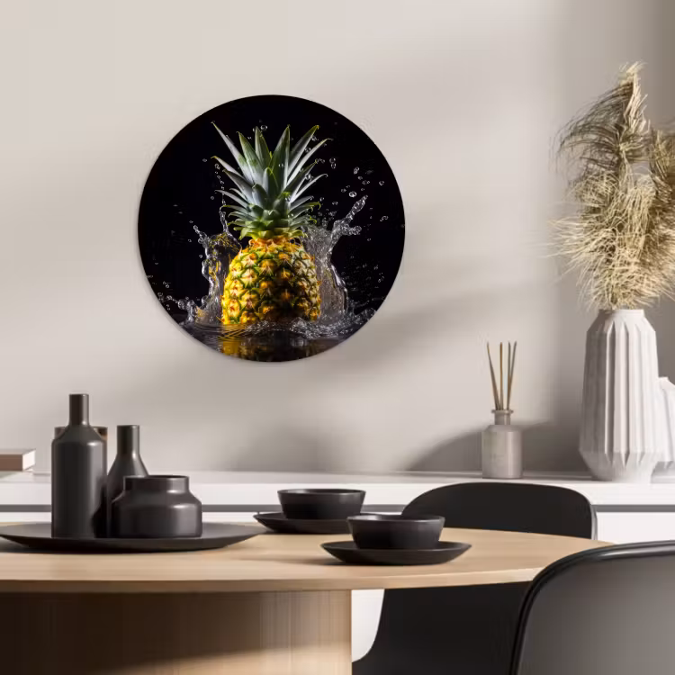 Quadro rotondo - Ananas - Frutta - Acqua - Piante - Nero — 2
