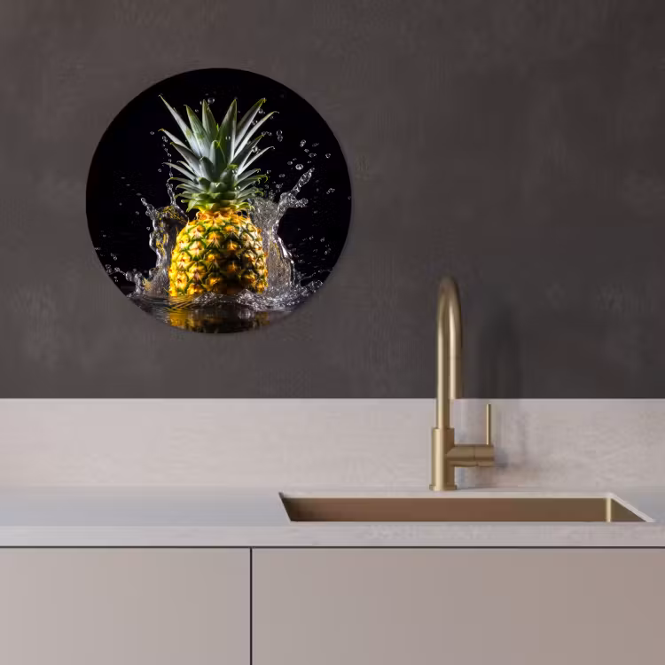 Quadro rotondo - Ananas - Frutta - Acqua - Piante - Nero — 3