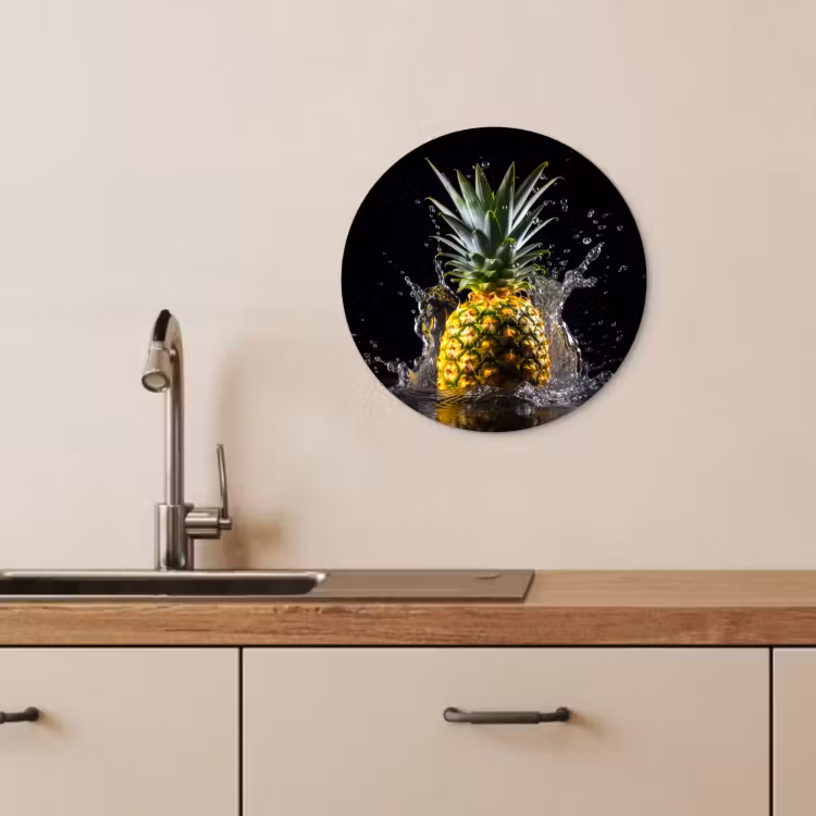 Quadro rotondo - Ananas - Frutta - Acqua - Piante - Nero — 4