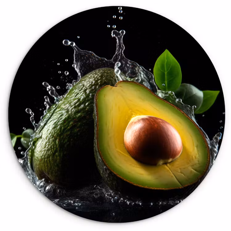 Quadro rotondo - Avocado - Verdura - Foglia - Acqua - Nero - Verde — 1