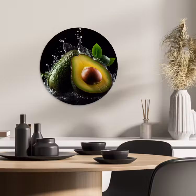 Quadro rotondo - Avocado - Verdura - Foglia - Acqua - Nero - Verde — 2
