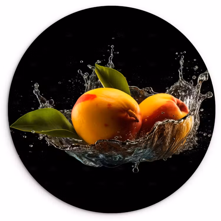 Quadro rotondo - Mango - Frutta - Acqua - Nero - Foglie — 1