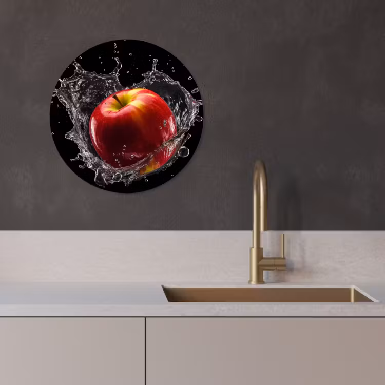 Quadro rotondo - Mela - Rosso - Acqua - Nero - Frutta — 2