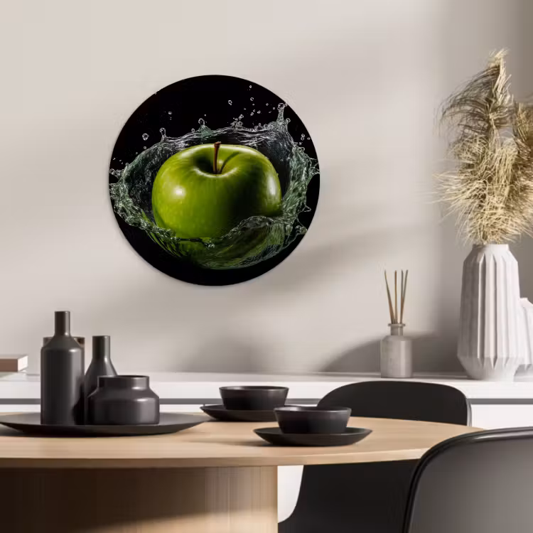 Quadro rotondo - Mela - Verde - Frutta - Acqua - Nero — 2