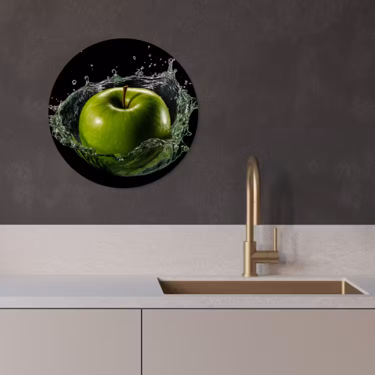 Quadro rotondo - Mela - Verde - Frutta - Acqua - Nero — 3
