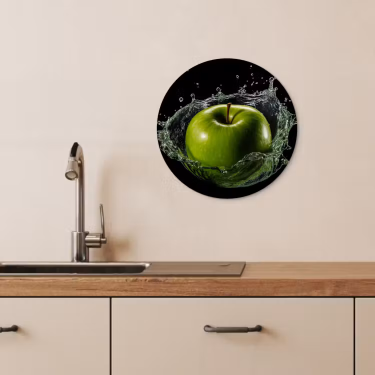 Quadro rotondo - Mela - Verde - Frutta - Acqua - Nero — 4