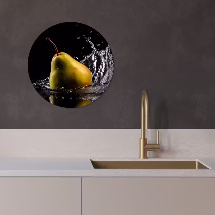 Quadro rotondo - Pera - Frutta - Acqua - Nero — 1