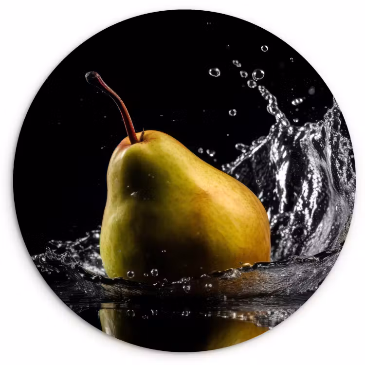 Quadro rotondo - Pera - Frutta - Acqua - Nero — 3