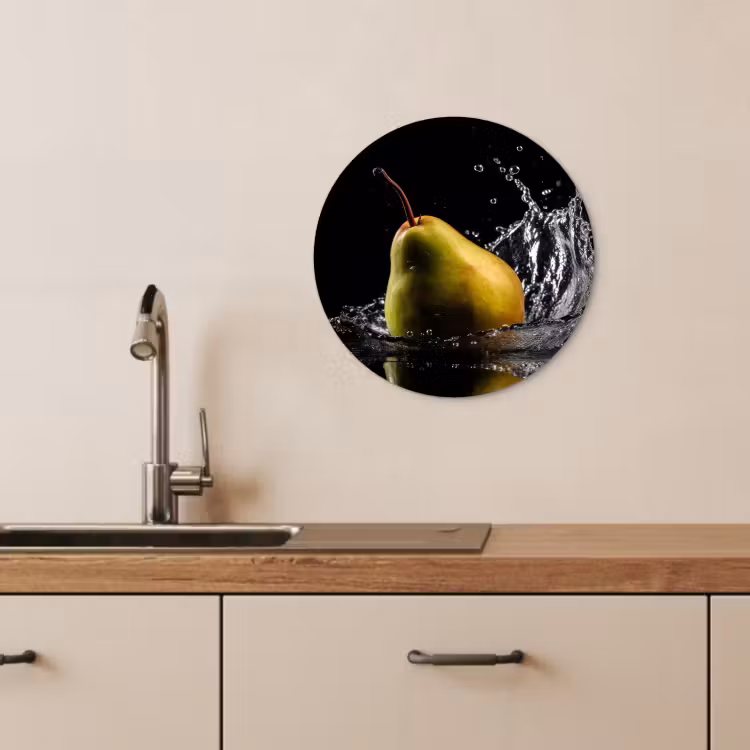 Quadro rotondo - Pera - Frutta - Acqua - Nero — 4