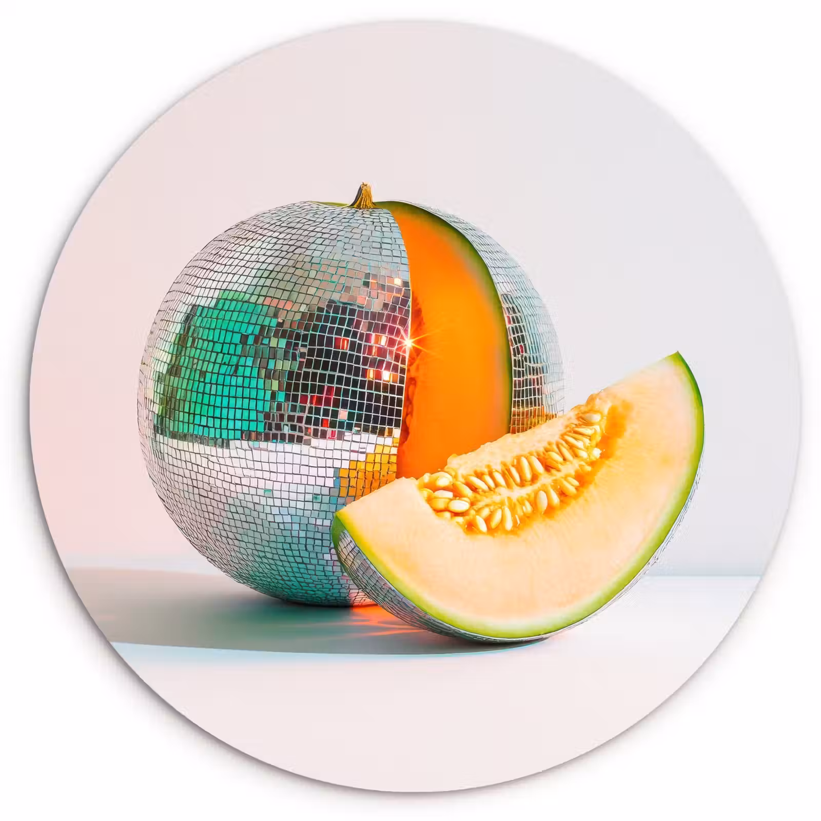 Quadro rotondo - Disco - Discoball - Melone - Pastello — 1