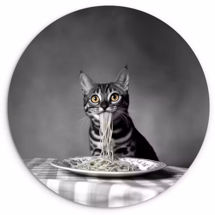 Quadro rotondo - Bengala - Gatto - Tovaglia - Nero - Bianco - Animale — 1