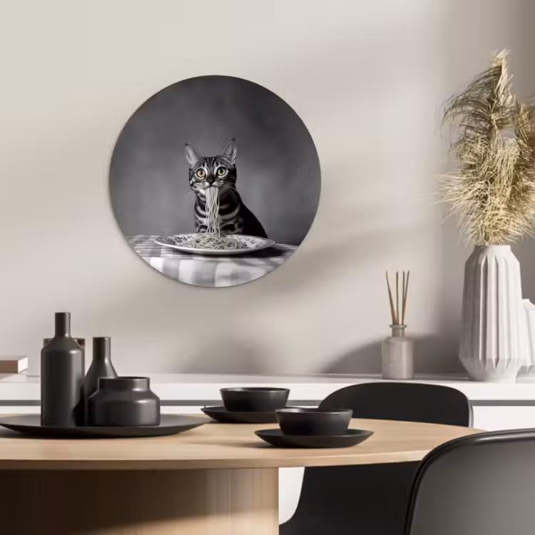 Quadro rotondo - Bengala - Gatto - Tovaglia - Nero - Bianco - Animale — 2