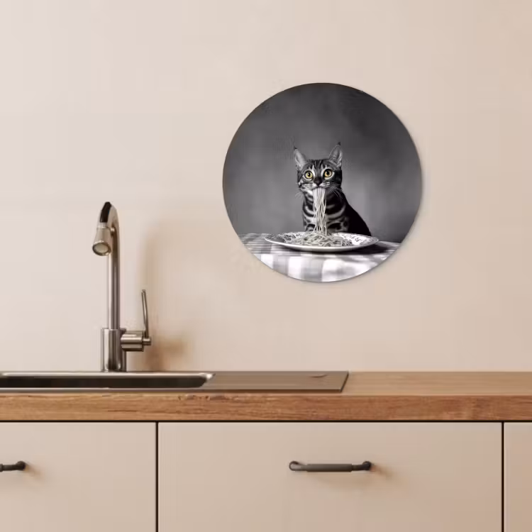 Quadro rotondo - Bengala - Gatto - Tovaglia - Nero - Bianco - Animale — 4