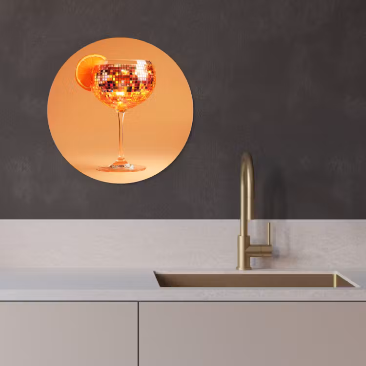 Quadro rotondo - Bevanda - Arancione - Glitter - Disco — 2