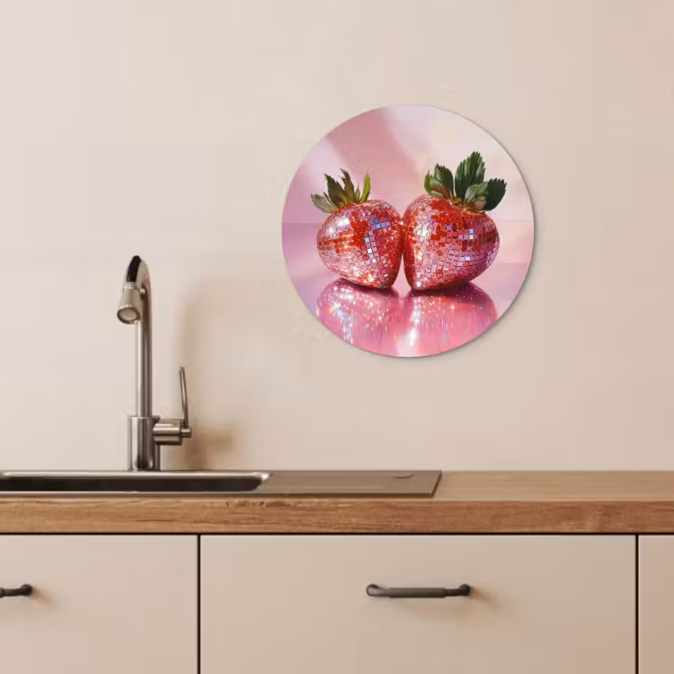 Quadro rotondo - Disco - Frutta - Glitter - Fragola — 4