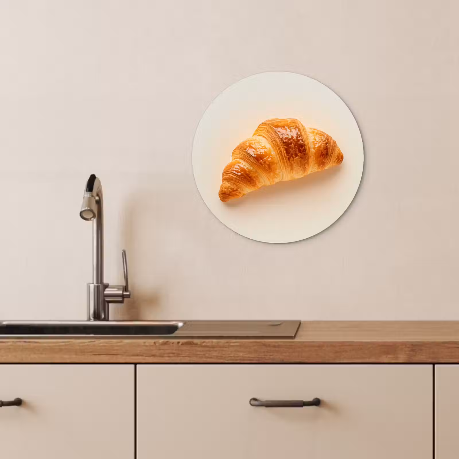 Quadro rotondo - Croissant - Pane - Beige — 1