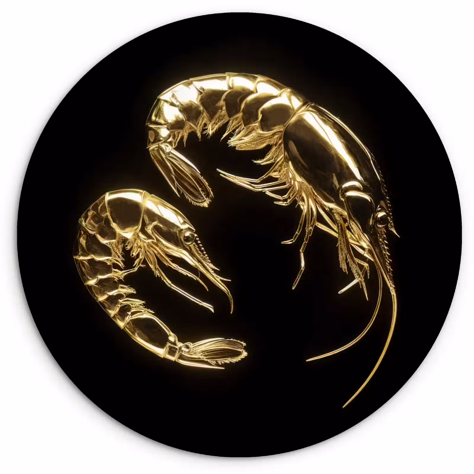 Quadro rotondo - Gamberi - Nero - Oro - Animali — 1