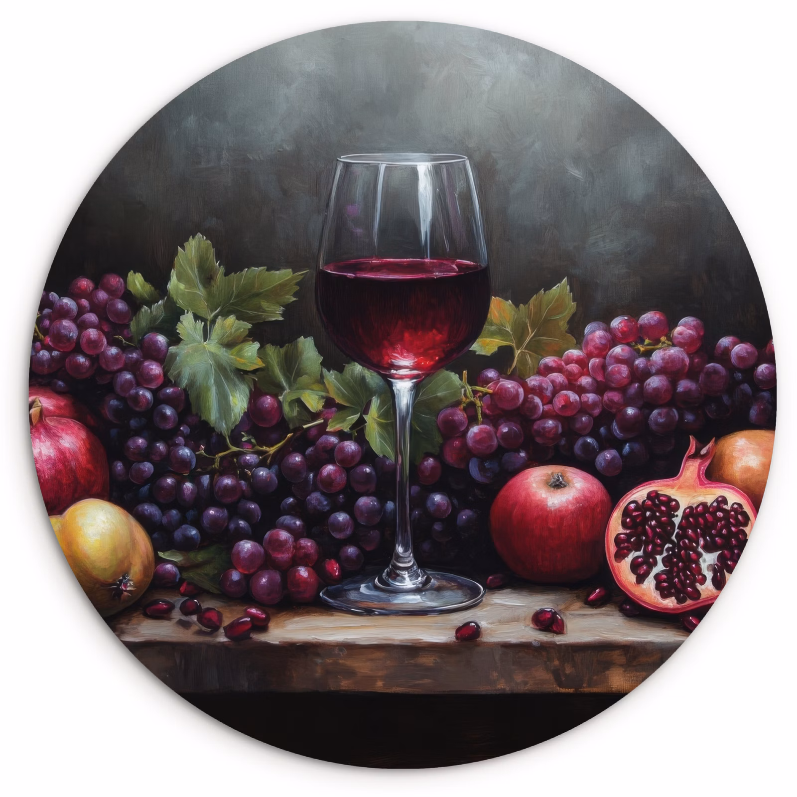Quadro rotondo - Vino - Frutta - Natura morta — 1