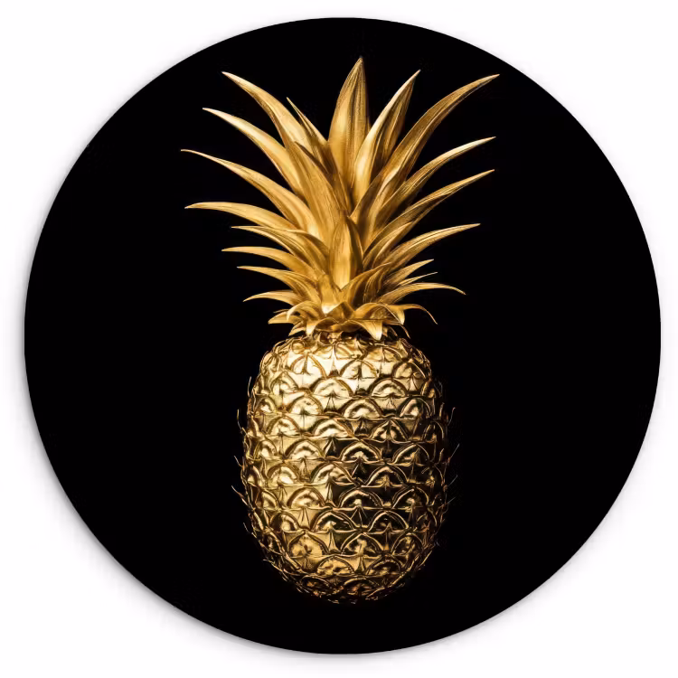 Quadro rotondo - Ananas - Nero - Oro - Lusso — 1