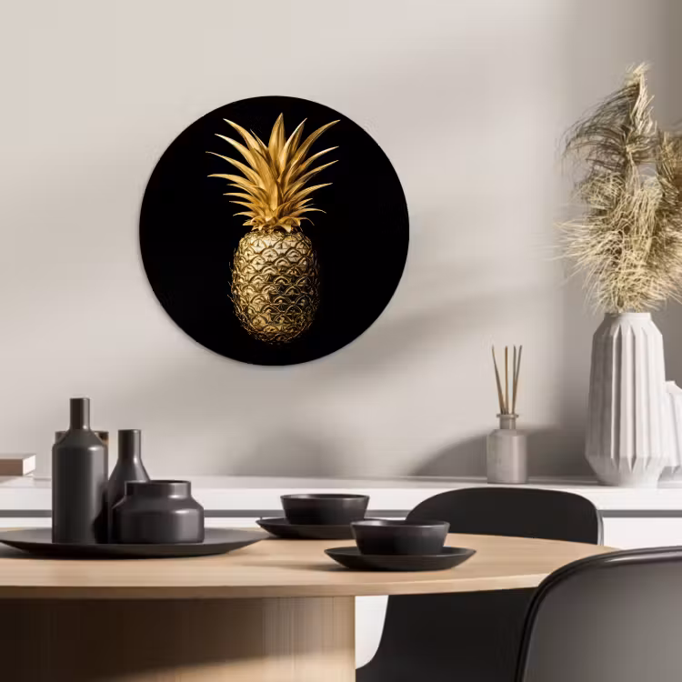 Quadro rotondo - Ananas - Nero - Oro - Lusso — 3