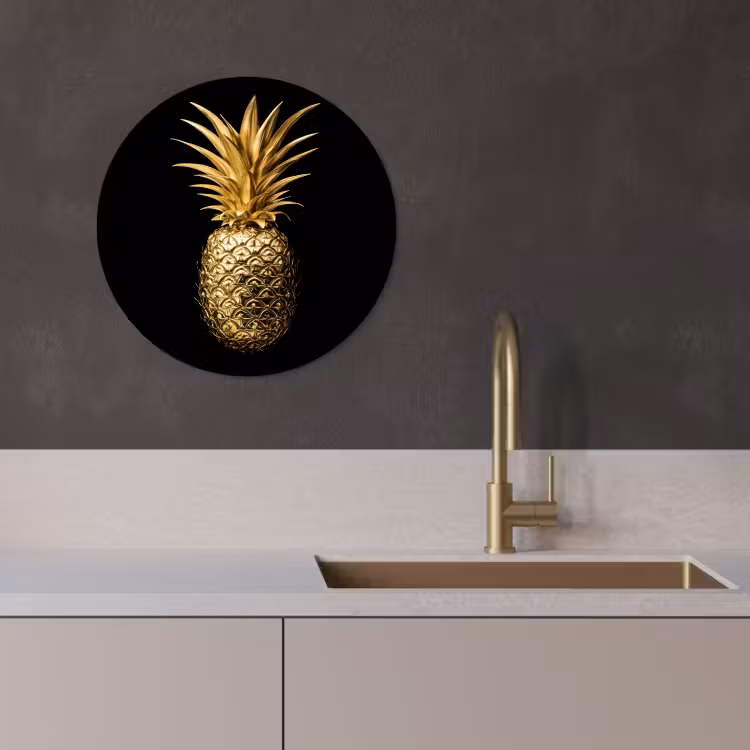 Quadro rotondo - Ananas - Nero - Oro - Lusso — 4
