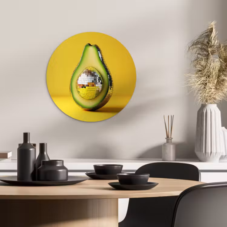 Quadro rotondo - Avocado - Discoball - Giallo - Brillantini — 3