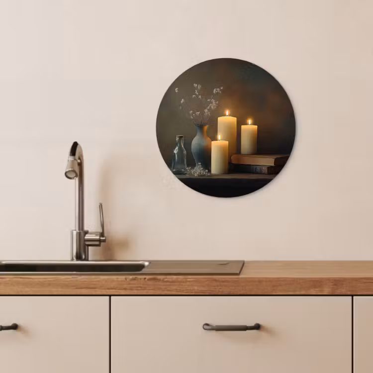 Quadro rotondo - Candele - Natura morta - Rustico - Libri — 3
