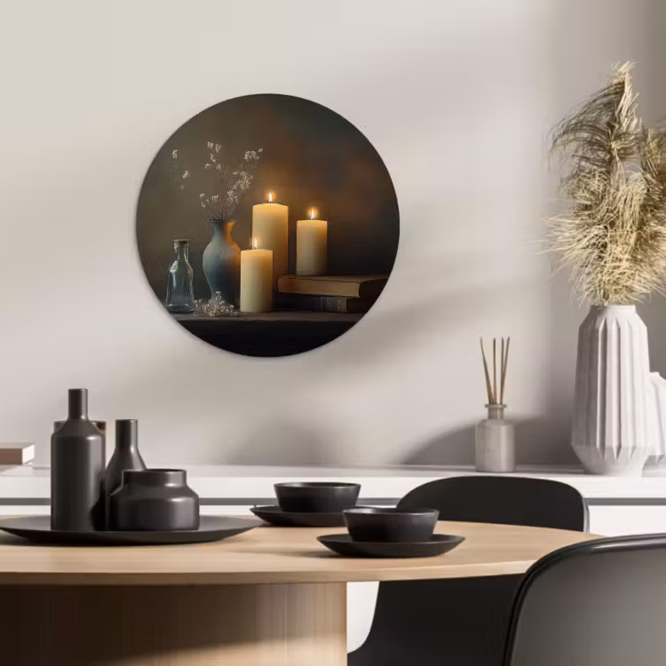 Quadro rotondo - Candele - Natura morta - Rustico - Libri — 4