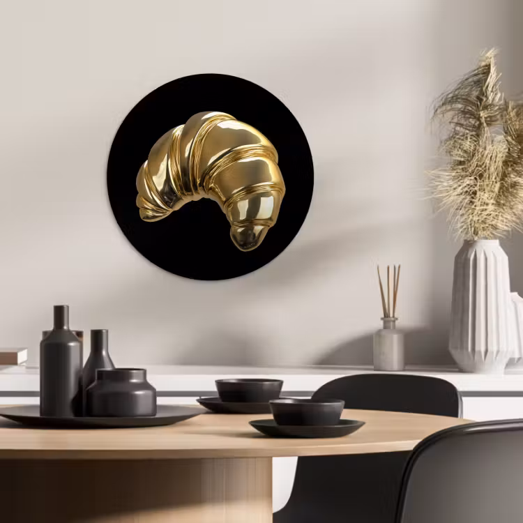 Quadro rotondo - Croissant - Pane - Oro - Nero — 2