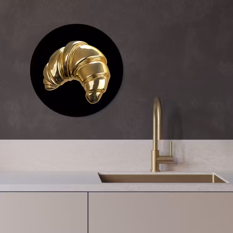 Quadro rotondo - Croissant - Pane - Oro - Nero — 4