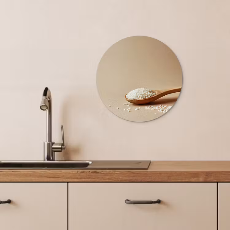 Quadro rotondo - Cucchiaio - Riso - Legno - Beige — 2