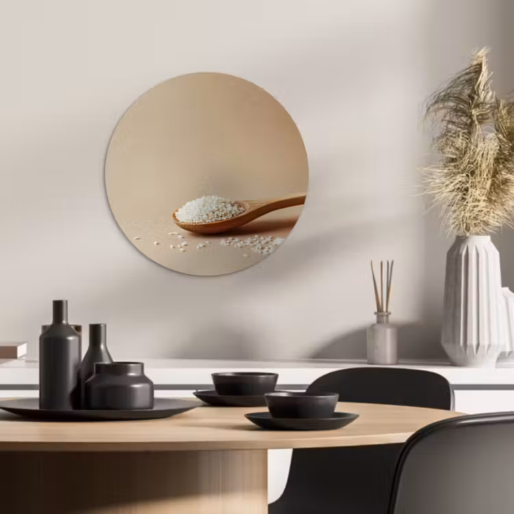 Quadro rotondo - Cucchiaio - Riso - Legno - Beige — 3