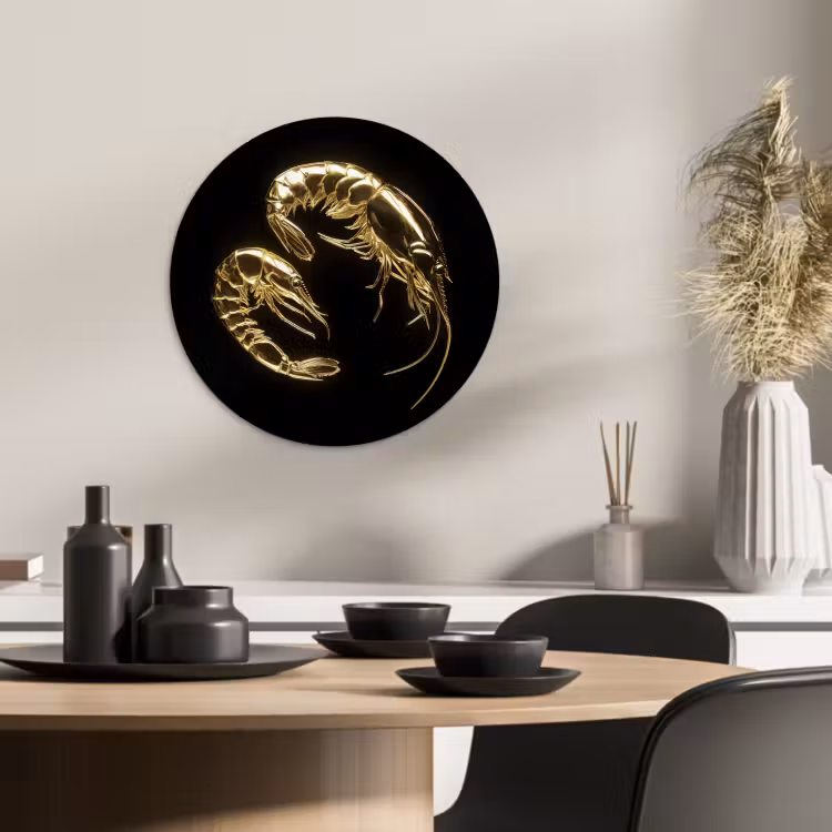 Quadro rotondo - Gamberi - Nero - Oro - Animali — 4