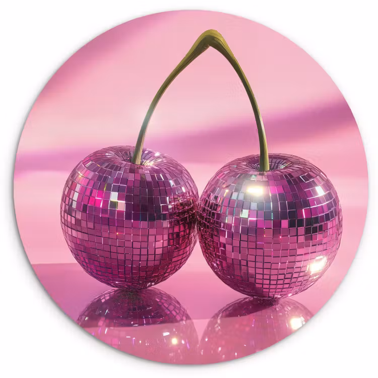 Quadro rotondo - Glitter - Disco ball - Rosa - Ciliegia — 1