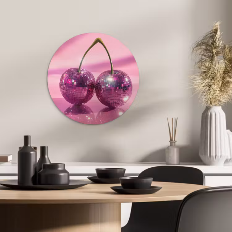 Quadro rotondo - Glitter - Disco ball - Rosa - Ciliegia — 2
