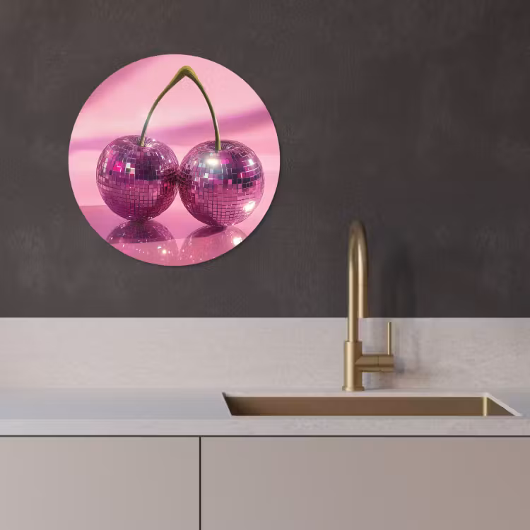 Quadro rotondo - Glitter - Disco ball - Rosa - Ciliegia — 3