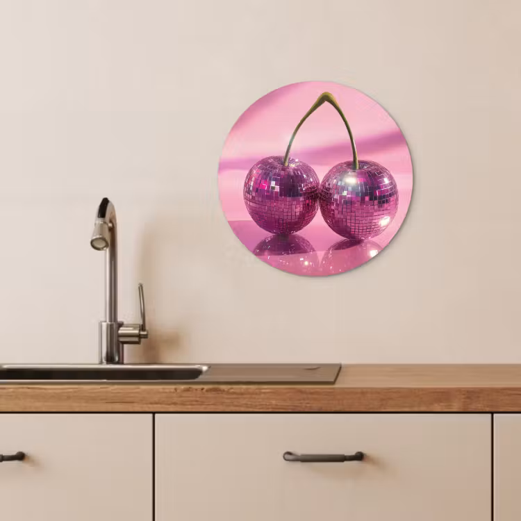 Quadro rotondo - Glitter - Disco ball - Rosa - Ciliegia — 4