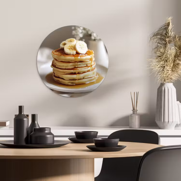 Quadro rotondo - Pancake - Banana - Sciroppo - Bianco - Beige — 1