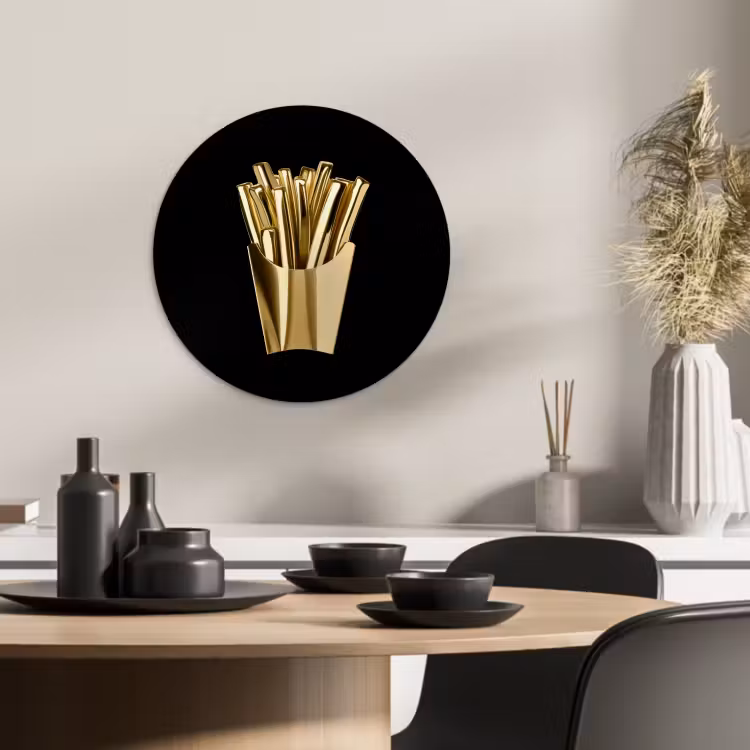 Quadro rotondo - Patatine fritte - Oro - Cromo - Cibo — 2